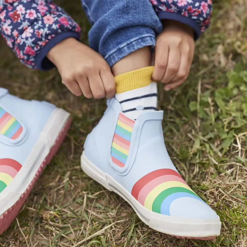 Joules Junior Rainwell Short Height Casual Welly - Blue Rainbow -3